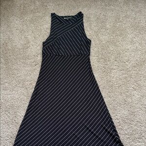Athleta Santorini High Neck Mix Stripe Dress in black and white